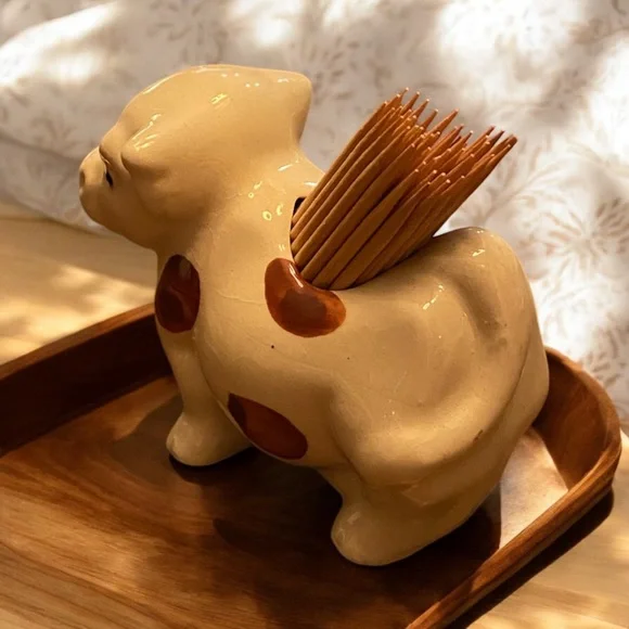 Vintage toothpick holder cute white cow with brown spots. New, never used. - Picture 5 of 7